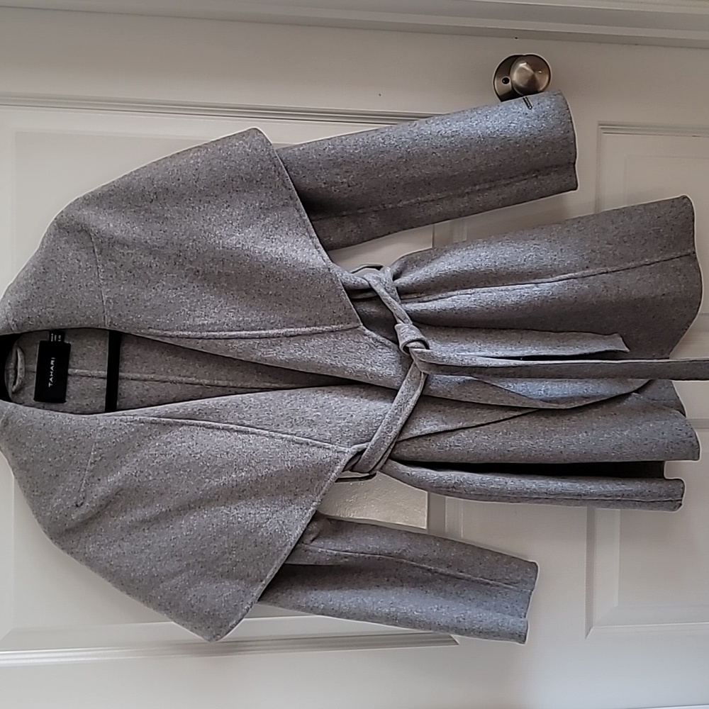 TAHARI | Wool Blend Belted Wrap Coat | S
